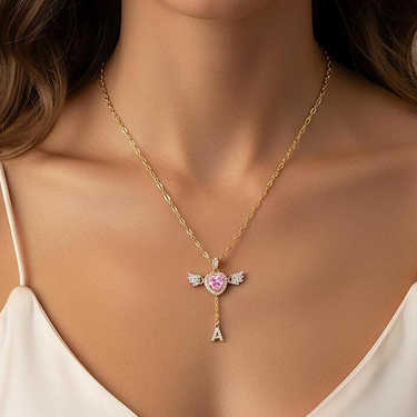 Personalized 14K Gold Angel Initial Necklace - Divine Elegance & Custom Charm