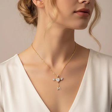 Personalized 14K Gold Angel Initial Necklace - Divine Elegance & Custom Charm