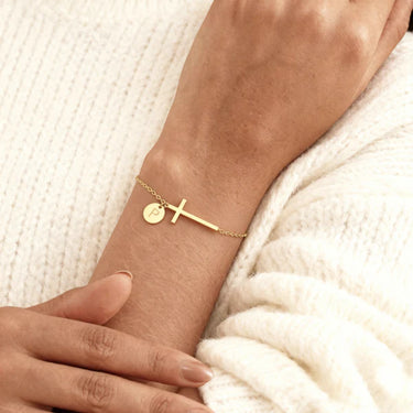 CapeGlow® Personalized Gold-Tone "Cross" Initial Charm Bracelet - Faith & Identity Jewelry
