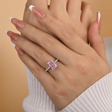 Louily 3.3 Carat Simulated Diamond Pink Stone Radiant Cut Engagement Ring In Sterling Silver