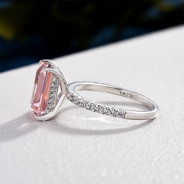 Louily Elegant Emerald Cut Morganite Pink Women's Engagement Ring In Sterling Silver