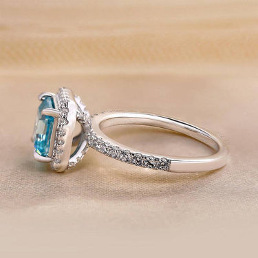 Louily 2 Ct Exclusive Halo Asscher Cut Light Aquamarine Blue Engagement Ring