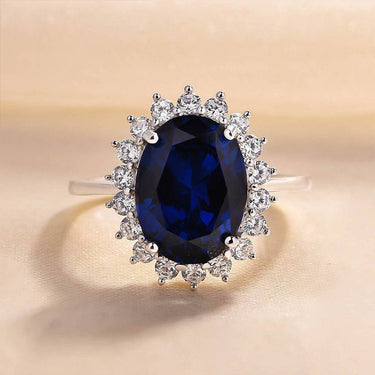 4.0 Carat Louily Luxurious Halo Oval Cut Blue/Red Sapphire Engagement Ring In Sterling Silver