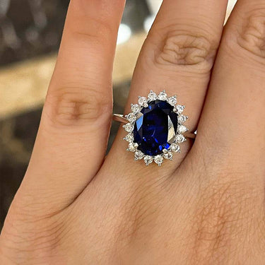 4.0 Carat Louily Luxurious Halo Oval Cut Blue/Red Sapphire Engagement Ring In Sterling Silver