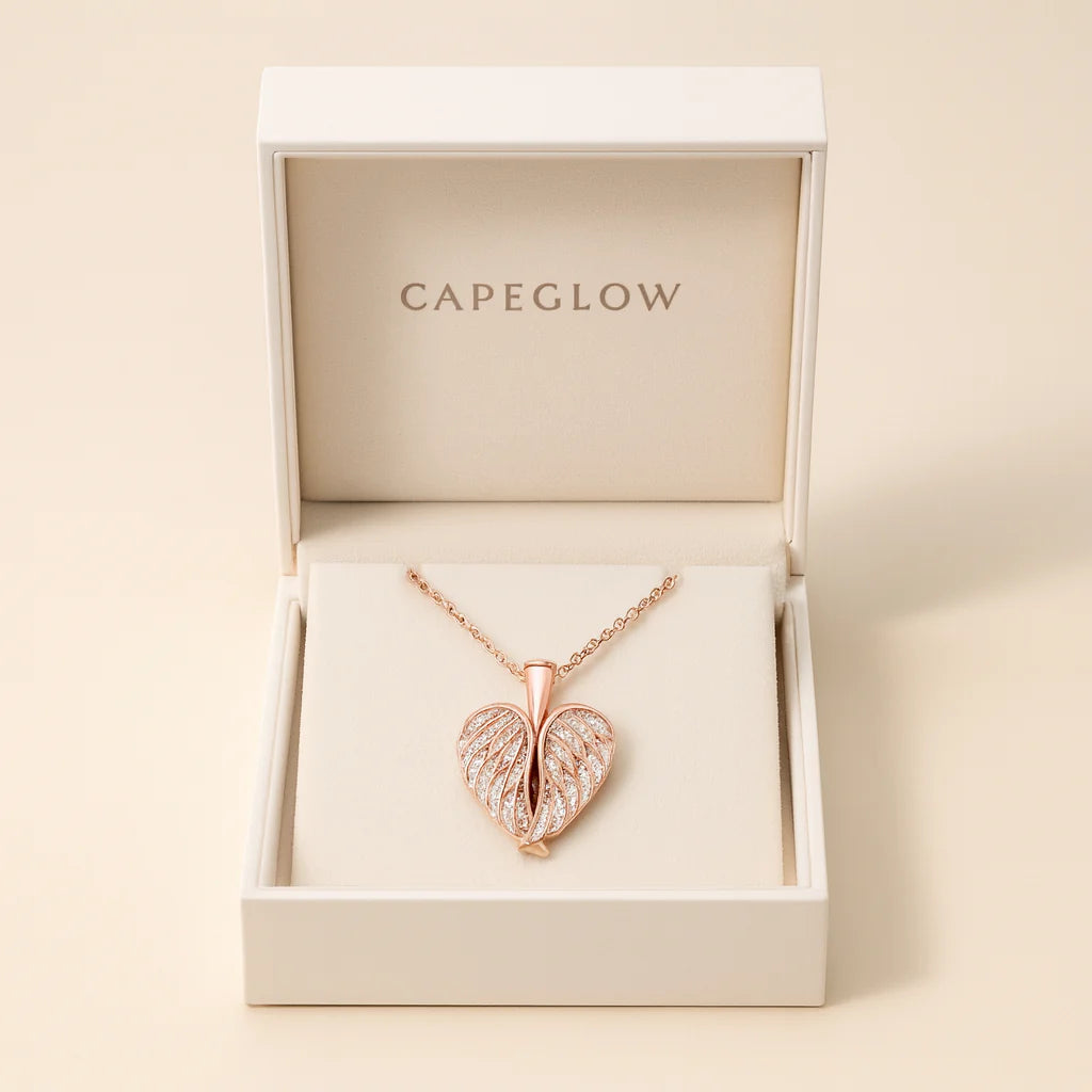 CapeGlow Angel Wings Heart Necklace — Personalized Keepsake